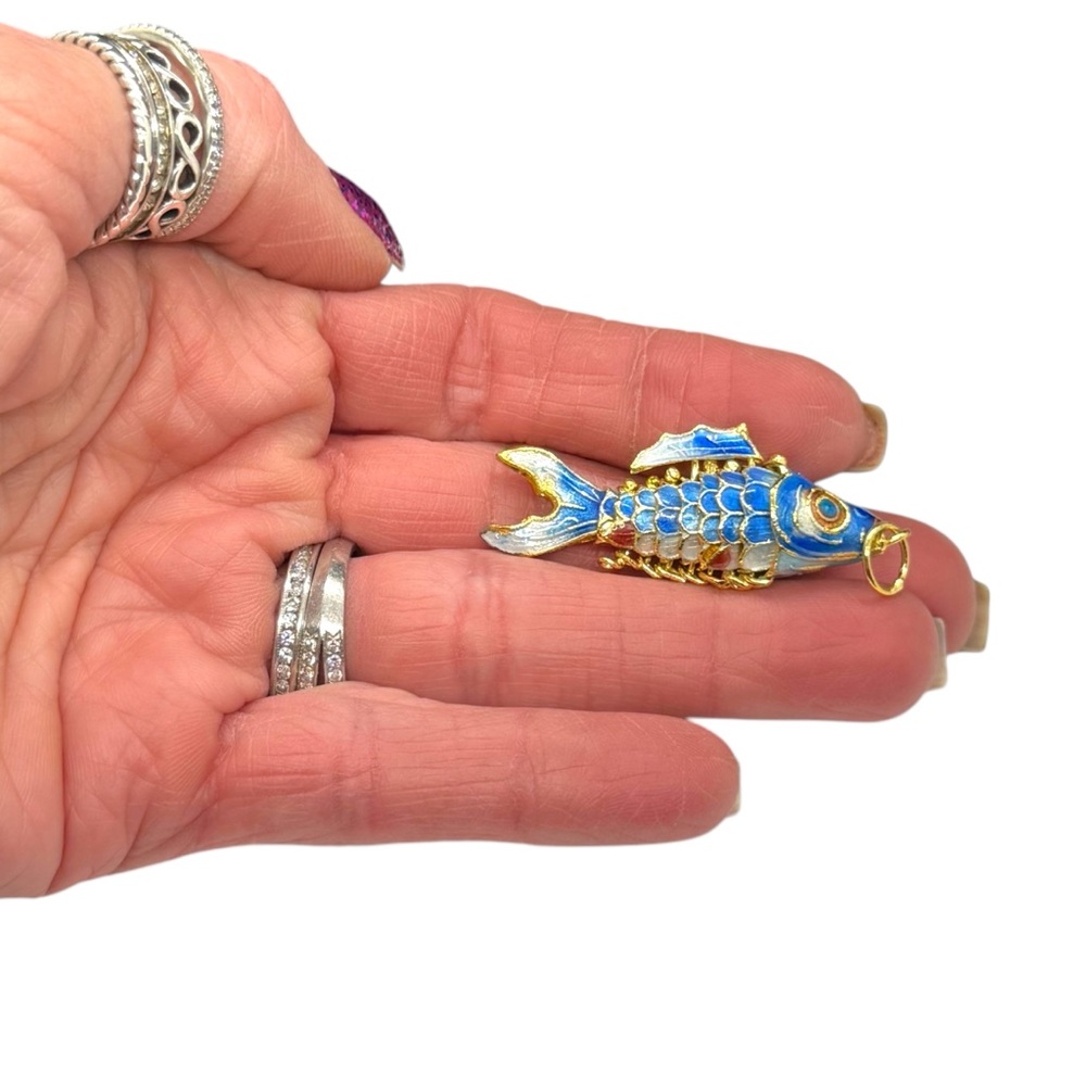 Vintage Chinese Silver Filigree Cloisonné Enamel Articulated Koi Fish Pendants - Picture 7 of 9